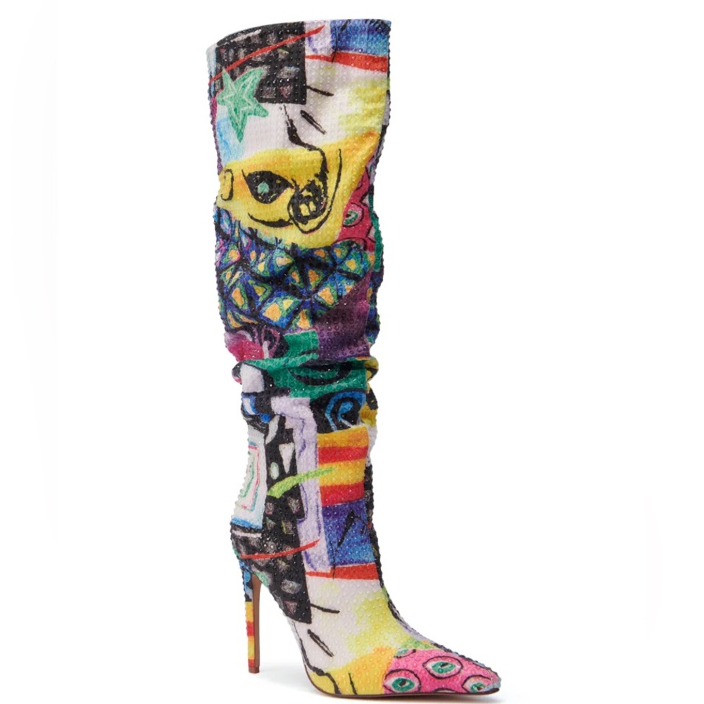 AZALEA WANG Graphics Multicolored Knee High Stiletto Boot - Picture 2 of 4